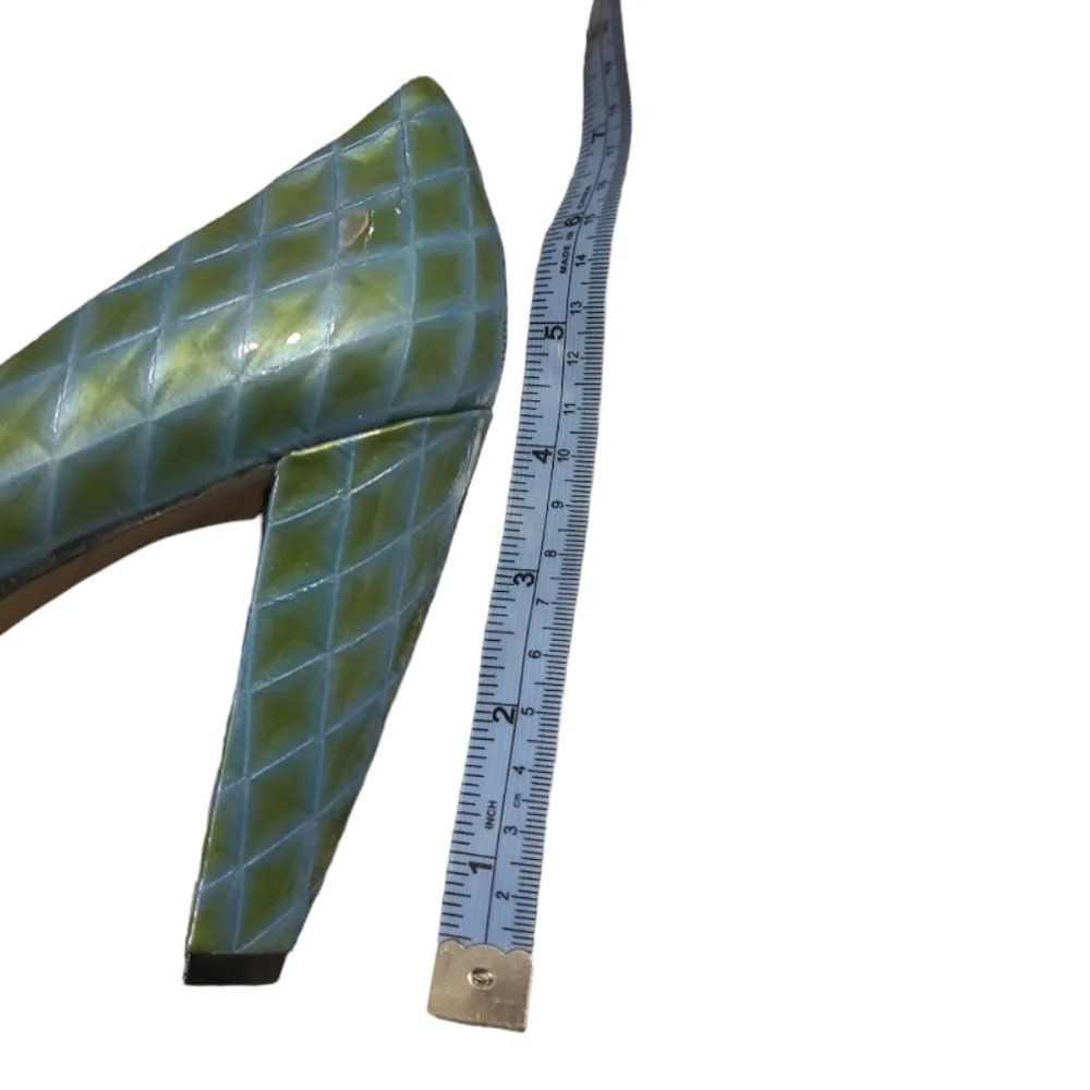 Enzo Angliolini Size 8 Green and Blue Peep Toe Heels